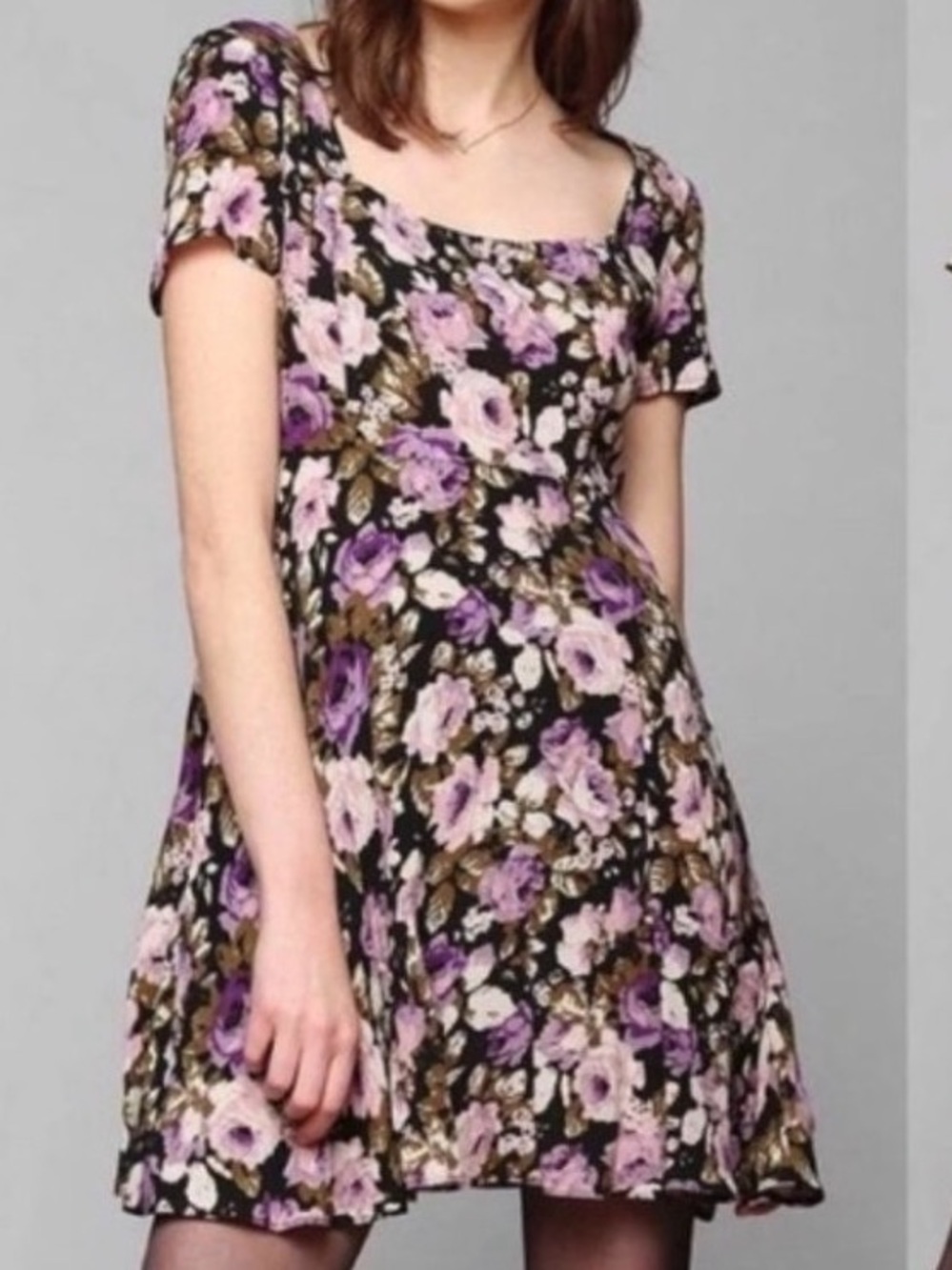 Kimchi Blue Purple Floral Babydoll Mini Dress Size XS